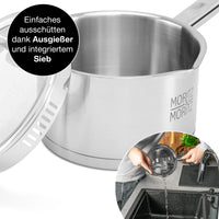 2 x RAW Customer Returns Moritz Moritz stainless steel saucepan with lid 16cm - Suitable for all types of stoves - Scale up to 1.5L - Integrated sieve in the lid - Induction pot for soups, sauces, rice and more - RRP €80.66