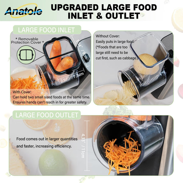 Anatole Electric Cheese Grater Shredder 250W Stainless Steel
