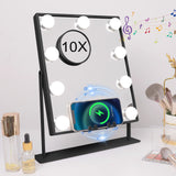 1 x RAW Customer Returns Hansong Makeup Mirror with Lights, Speaker Hollywood Mirror with Lights and Wireless Charging, 9 LED Bulbs, Illuminated Makeup Mirror, 10x Magnification - RRP €59.99