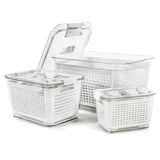 1 x RAW Customer Returns Spesh Food Storage Containers Set Refrigerator Organizer Reusable Storage Containers Set of 3 0.5L 1.7L 4.5L Plastic Refrigerator Organizer Set with Lid and Colander White, Set of 3  - RRP €37.8