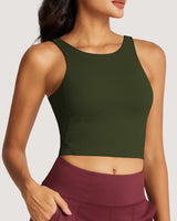 1 x RAW Customer Returns QUEENIEKE Sports Bra Women s Wireless Backless Padded Longline Sports Bra High Neck U Back Medium Strong Hold Fitness Gym Yoga Crop Top Duck Green S - RRP €27.22