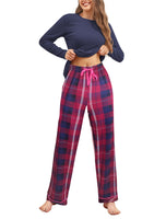 1 x RAW Customer Returns Famulily Pajama Sets for Women Soft Lounge Sets O-Neck Sleepwear Tops Printed Checked Long Pants Navy Blue XXL - RRP €29.23