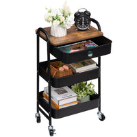 1 x RAW Customer Returns DOEWORKS Storage Cart Kitchen Cart with Drawer Rolling Cart 3-Tier, Metal Utility Cart Organizer Cart with Wheels for Kitchen Makeup Bathroom Office, Black - RRP €49.18