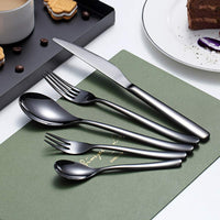 1 x RAW Customer Returns HOMQUEN Black Cutlery Set 30 Pieces, Black Cutlery Set Made of Stainless Steel, Black Titanium Coating, Utensil Sets Service Set for 6 Shiny Black  - RRP €36.98