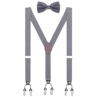 1 x RAW Customer Returns WANYING Men s Y-Shape 6 Clips Suspenders Bow Ties 2 in 1 Set 3.5cm Wide Extended Suspenders for Height 170-200cm - Plain Checked Dark Gray - RRP €21.17