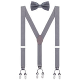 1 x RAW Customer Returns WANYING Men s Y-Shape 6 Clips Suspenders Bow Ties 2 in 1 Set 3.5cm Wide Extended Suspenders for Height 170-200cm - Plain Checked Dark Gray - RRP €21.17