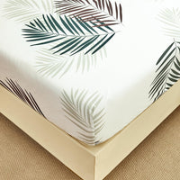 1 x RAW Customer Returns Fitted sheet 180x200 cm - Tropical palm leaf pattern - Fitted sheet up to 30 cm mattress height - Bed sheet soft polyester microfiber white - RRP €22.66