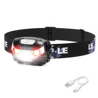 1 x RAW Customer Returns LE USB Rechargeable LED Headlamp, Headlamp 5 Light Modes White and Red , IPX4 Waterproof, Rechargeable LED Headlamp for Fishing, Cycling, Running, Jogging, Night Sports - RRP €15.58