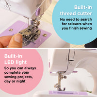 1 x RAW Customer Returns Crafts Co sewing machine for beginners with built-in LED light and foot pedal 12 stitches Mini sewing machine including overlock Singer Pfaff White-purple - RRP €53.58