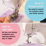 1 x RAW Customer Returns Crafts Co sewing machine for beginners Mini sewing machine with foot pedal Children s Sewing Machine Built-in LED Light Includes 12 built-in stitches White-purple - RRP €50.41