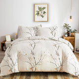 1 x RAW Customer Returns Freyamy Floral Bedding 135x200cm 2-piece Beige Plum Blossom Branch Elegant Bedding Sets Brushed Microfiber Soft Bed Linen Girls Duvet Cover with Zipper and Pillowcase 80x80cm - RRP €27.19