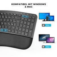 1 x RAW Customer Returns seenda Ergonomic Wireless Keyboard, 2.4G USB Rechargeable Keyboard with Wrist Rest and Foldable Stand, Wireless Keyboard for Mac Windows, Computer Laptop PC, DE Layout, Black - RRP €43.36