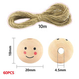 1 x Brand New Yeeliv 60 pieces wooden beads with face, 20 mm large wooden beads natural with hemp rope, wooden balls with hole for DIY lucky dolls, angels, key chains and beads for bracelets jewelry making - RRP €20.4