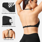 1 x RAW Customer Returns ZAAYO Sports Bra Women Without Wire Strong Hold Backless Push Up Bra Padded Bandeau Criss-Cross Straps Adjustable Bra for Yoga Fitness Training Sports Top Black XL - RRP €26.99