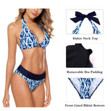 1 x RAW Customer Returns Aidotop Women s Bikini Set Triangle Swimsuit Beach Ties Two Piece Swimwear Bikini Bottoms Blue Geometry, S - RRP €33.99