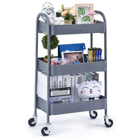 1 x RAW Customer Returns KINGRACK rolling cart, kitchen cart 3 levels rolling cart metal, all-purpose cart for kitchen bathroom cosmetics, serving cart with wheels handles, shelf cart for office salon, no screw, easy assembly gray - RRP €43.72