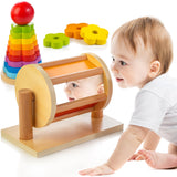 1 x RAW Customer Returns JUSTWOOD Montessori Wooden Spinning Drum Stacking Toy for Infant 6-12 Months Rainbow Stacker Spinning Drum Learning Toy for Toddlers Gift for Baby Boys Girls Ages 1 Year and Up - RRP €27.22