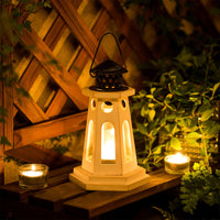 1 x RAW Customer Returns Sziqiqi Lantern Candle Holder Vintage Lantern Lighthouse for Tealight Wooden Metal Decorative Lantern Holder for Outdoor Rustic Christmas Table Centerpiece Hanging Lantern 22cm 2 Pieces - RRP €32.98