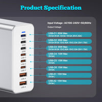 1 x RAW Customer Returns USB C Charger 210W GaN, Multiple USB C Charger 6USB-C 2USB-A , Multiple USB C PD 3.0 USB C Charger Power Adapter Compatible with iPhone 12 13 14 15 Series MacBook Pro Air Samsung Galaxy S23 S22 S21 - RRP €39.3