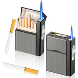 1 x RAW Customer Returns Nizirioo Cigarette Case with Lighter 2 Pack Windproof Lighter Gas Lighter Storm Lighter, Aluminum Cigarette Box Can Hold 20, USB Charging Sold Without Gas  - RRP €20.8