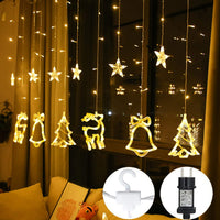 1 x RAW Customer Returns LED light curtain warm white window LED fairy lights Christmas tree bells Rudolf for indoor outdoor Christmas wedding IP44 8 modes with timer dimmable 138 LEDs 2.5M x1M Christmas lights  - RRP €21.77