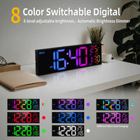 1 x RAW Customer Returns Digital Wall Clock - 8 Colors Digital Wall Clock 16.2 Large Digital Clock with Temperature, Date, Night Light, Automatic Brightness Control, 24 12 Hour Wall Clock for Living Room Office Gym - RRP €50.41