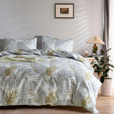 1 x RAW Customer Returns Nayoroom Bedding Leaves 140x200 Grey Gold Tropical Palm Leaves Pattern Duvet Cover with Zipper Soft Non-Iron Microfiber White Grey Bedding Set and Pillowcase 70x90 cm - RRP €27.22