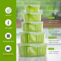 1 x RAW Customer Returns Luxear Set of 5 Refrigerator Containers, Fresh Food Containers with Colander and Lid, BPA-Free Plastic Container for Salad Vegetables Fruit Cheese, Green - RRP €33.99