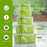 1 x RAW Customer Returns Luxear Set of 5 Refrigerator Containers, Fresh Food Containers with Colander and Lid, BPA-Free Plastic Container for Salad Vegetables Fruit Cheese, Green - RRP €33.99