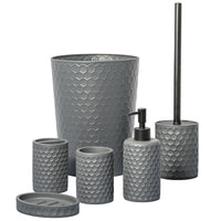 1 x RAW Customer Returns ZCCZ Bathroom Set - 6 Pieces - Bathroom Organizer with Toilet Brush, Trash Can, Toothbrush Holder, Soap Dispenser, Soap Dish, Cup - Elegant Bathroom Decoration, Gray Hexagon Pattern - RRP €45.99