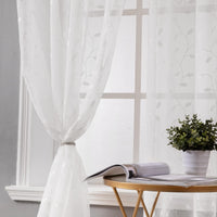 1 x RAW Customer Returns MIULEE Voile Curtain Window with Eyelets Curtain Panel Sheer Shades Sail for Living Room and Bedroom 2 Piece Set 140X260cm Leaves White - RRP €34.88