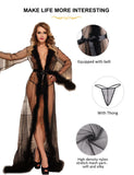 1 x RAW Customer Returns ohyeahlady Sexy Maxi Dressing Gown for Women with Belt Fashion Feather Bathrobe Underwear Negligee Lingerie Long Lace Dress Bikini Cover up Black, XS-S  - RRP €48.4