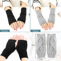 6 x Brand New SPOKKI 2 Pairs of Fingerless Gloves Women s Knitted Half Finger Gloves Mittens Warm Gloves for Indoor and Outdoor Activities Black Light Gray  - RRP €165.6