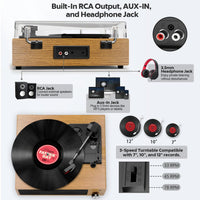 1 x RAW Customer Returns Record player, FYDEE vinyl record player Bluetooth, record player vintage turntable with built-in stereo speaker, 3-speed 33 45 78 rpm, RCA output, AUX input, wood color - RRP €79.98