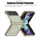 1 x RAW Customer Returns  Never Turn Yellow Slim Magnetic Clear Case for Galaxy ZFlip 4 2022 with Plated Gold Hard Bumper,Compatible with Magsafe Accessories Chager,Screen Camera Protect Galaxy ZFlip 4 5G Magnetic Case - RRP €10.07