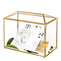 1 x RAW Customer Returns NCYP 26cm Large Geometric Glass Card Box Terrarium with Slot and Heart Lock Base Gold Handmade Brass for Wedding Reception Wishwell Keepsake Centerpiece Glass Box and Lock Only - RRP €52.12