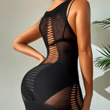 2 x Brand New HOTSO Fishnet Bodystocking Nightwear, Beach Jacket Cover Negligees Babydoll Strapless Seamless Bodystocking Catsuit Ouvert Mini Dress Women Ladies Beach Holiday Black  - RRP €16.78