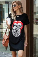 1 x RAW Customer Returns Maavoki women s short sleeve t-shirt mini dresses, summer oversized round neck shirt dress with lips pattern, casual mini dresses tank tops leisure dress for women black, L  - RRP €28.22