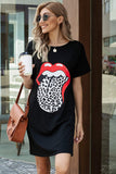 1 x RAW Customer Returns Maavoki women s short sleeve t-shirt mini dresses, summer oversized round neck shirt dress with lips pattern, casual mini dresses tank tops leisure dress for women black, XL  - RRP €28.22