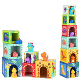 1 x RAW Customer Returns Baby stacking cubes and stacking tower, children s dinosaur Montessori toy from 1 2 3 years, gift, toddlers boy girl - RRP €18.24