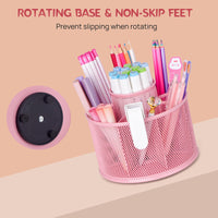 1 x RAW Customer Returns POPRUN children s pencil holder, desk organizer, rotating pencil case made of metal wire suitable for school and office - pink - RRP €20.92