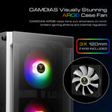 1 x RAW Customer Returns GAMDIAS ATX Mid-Tower Gaming PC Case, Includes 3 x 120mm ARGB Fans, High Airflow Mesh Front, Tempered Glass Side Panel, PSU Cover, White - RRP €59.26