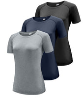 1 x RAW Customer Returns Pack of 3 sports t-shirts for women, fitness sports shirts, short sleeve tops, round neck functional shirt, running shirt for women, workout tops, gym yoga, short sleeve training shirt Black Navy HGrey 3P13-L - RRP €26.56