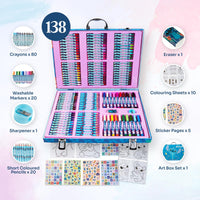 1 x RAW Customer Returns Disney Color Case for Children - Kit 130 Wax Crayons Colored Pencils Stickers Washable Markers for Children - Frozen Stitch Princess Colors Multicolor Stitch Set  - RRP €26.86