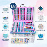 1 x RAW Customer Returns Disney Color Case for Children - Kit 130 Wax Crayons Colored Pencils Stickers Washable Markers for Children - Frozen Stitch Princess Colors Multicolor Stitch Set  - RRP €26.86