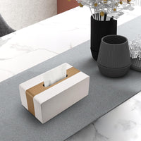 1 x RAW Customer Returns LADSTAG cosmetic tissue box tissue dispenser made of PU leather, tissue box tissue box dispenser tissue box tissue box cover rectangular, L W H 25 13.7 9.4 cm gold white  - RRP €21.62