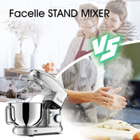 1 x RAW Customer Returns Food processor, Facelle kneading machine 1500W, dough machine mixer with 6.2 L stainless steel bowl 6 speeds low-noise dough kneading machine including whisk, dough hook, beater silver  - RRP €110.92