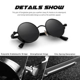 1 x RAW Customer Returns CGID Retro Steampunk Style Round Metal Frame Polarized Sunglasses for Women Men E72 A1 Black Grey One Size - RRP €19.98