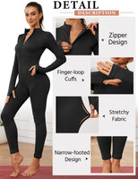 1 x RAW Customer Returns Voqeen Jumpsuit Women s Long Tight with Zip Yoga Jumpsuit Sport V-Neck Elegant Playsuits Long Sleeve Jogging Romper Trousers Suit Tracksuit - RRP €25.56