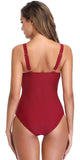 1 x RAW Customer Returns SHEKINI Women s One-Piece Swimsuit V Neck Ruched Tummy Control Swimwear Adjustable Backless Slim Beachwear M, Wine Red  - RRP €29.84